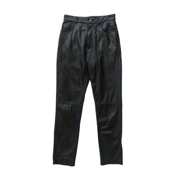 Wilsons Leather Vintage Women's Black Genuine Leather Pants Size 8 / 28 Waist - Picture 1 of 7